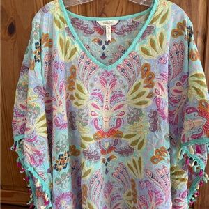 Matilda Jane V-Neck Paisley Knit Top in Aqua Multicolor